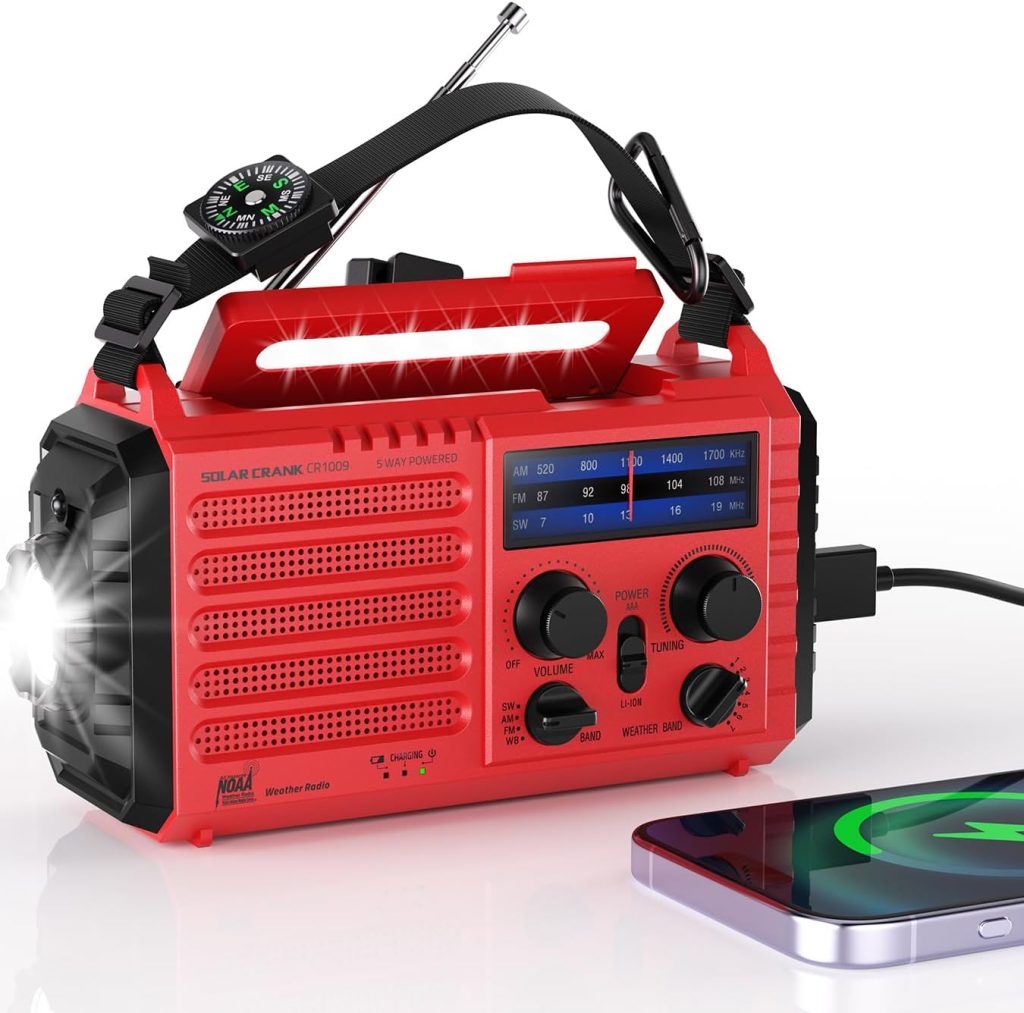 Weather Radio 5000 Emergency Radio Solar Hand Crank Portable AM FM NOAA Shortwave Weather Alert Survival Radio,Power Bank USB Charger,Emergency Flashlight,Camping Lamp,Headphone Jack,SOS Alarm,Compass