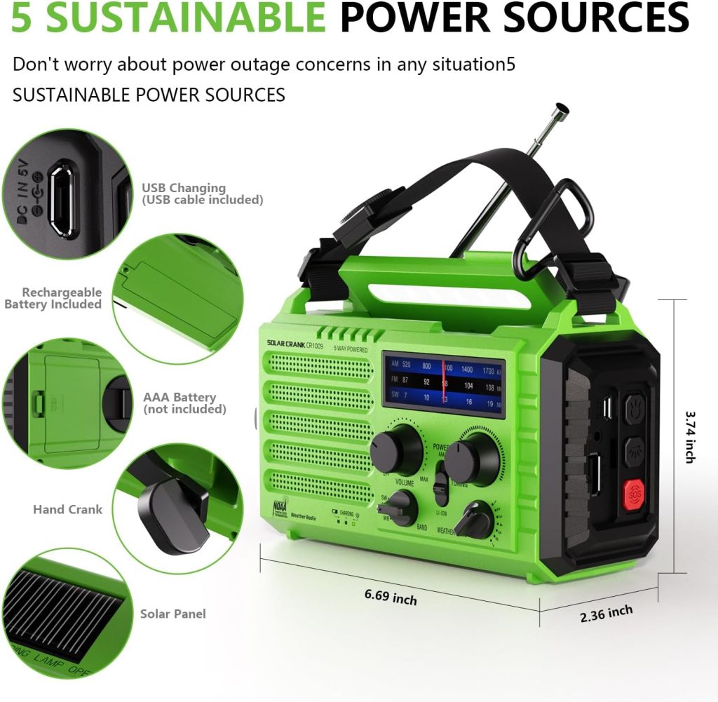 Weather Radio 5000 Emergency Radio Solar Hand Crank Portable AM FM NOAA Shortwave Weather Alert Survival Radio,Power Bank USB Charger,Emergency Flashlight,Camping Lamp,Headphone Jack,SOS Alarm,Compass