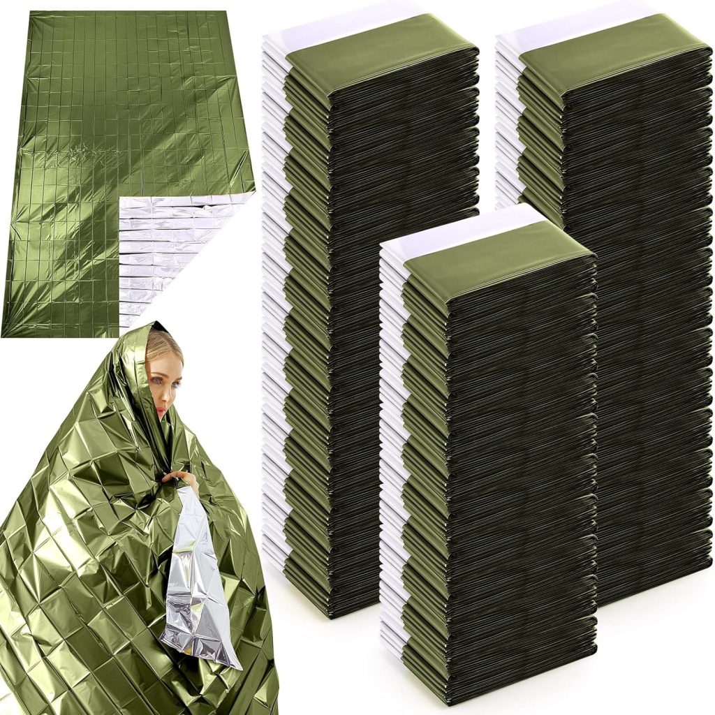 100 Pcs Emergency Blankets Bulk Foil Thermal Blankets for Survival 82x 51 Waterproof Space Blanket Lightweight Blankets Outdoors Survival Kit for Camping Hiking Homeless First Aid