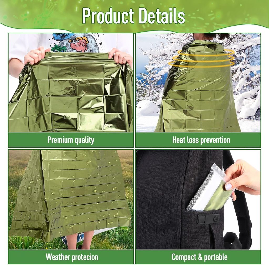 100 Pcs Emergency Blankets Bulk Foil Thermal Blankets for Survival 82x 51 Waterproof Space Blanket Lightweight Blankets Outdoors Survival Kit for Camping Hiking Homeless First Aid