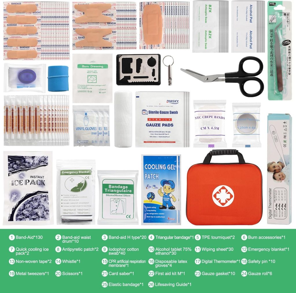 310PCS First Aid Kit for Car Emergency Supplies Mini Waterproof Compact Bag for Backpack, Camping Equipment Survival Kit for for Camping Boat Hunting Hiking Home Car Earthquake and Adventures