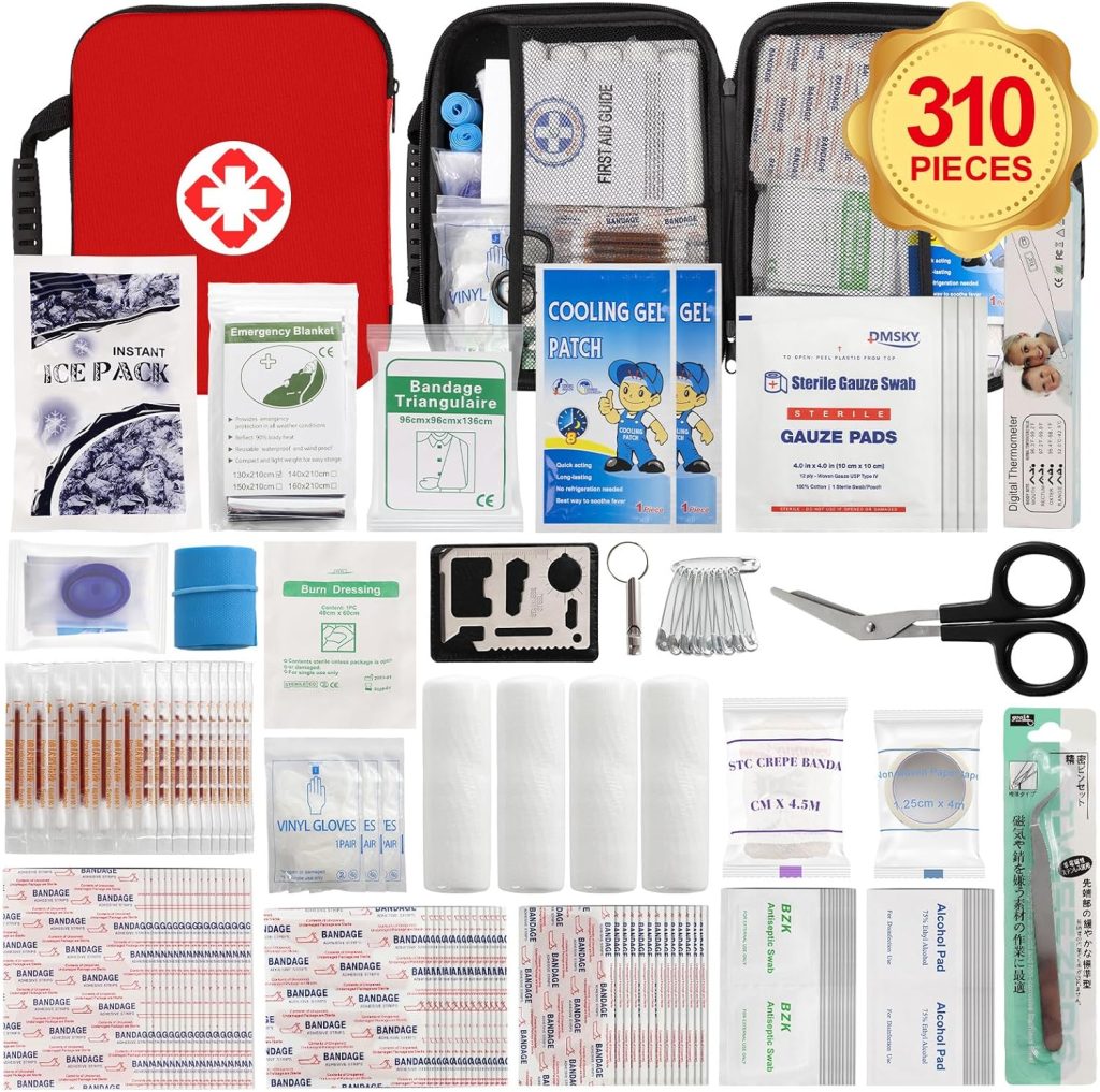 310PCS First Aid Kit for Car Emergency Supplies Mini Waterproof Compact Bag for Backpack, Camping Equipment Survival Kit for for Camping Boat Hunting Hiking Home Car Earthquake and Adventures