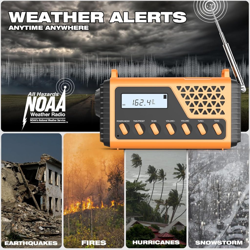 Emergency Weather Radio 10000mAh,Hand Crank Solar Radio, NOAA/AM/FM/SW Weather Alert Radio with Bluetooth,USB Charged, SOS Alarm,LED Torch Reading Light, Headphone Jack,for Indoor Camping Hurricane