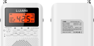 pocket weather radio noaaamfm powered by 2 aa emergency portable transistor with lcd display digital alarm clock sleep t 2