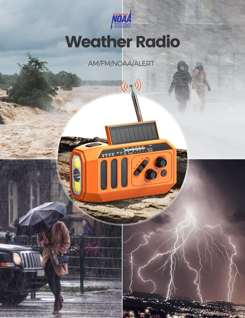 FORTECLEAR 5000mAh Hand Crank Solar Emergency Radio, 3W LED Flashlight/Reading Lamp Weather Radio, NOAA/AM/FM Portable Radio Indoor and Outdoor, SOS Alarm and Phone Charge, Survival Gear for Hurricane