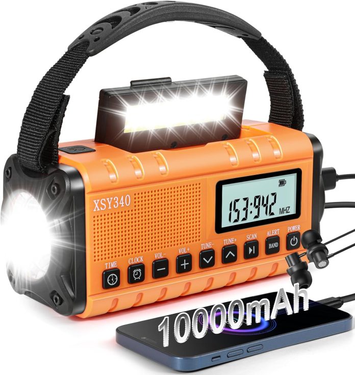 upgrade 10000mah emergency hand crank radioportable solar am fm noaa weather radiodigital displayalarm clock radio 3 way