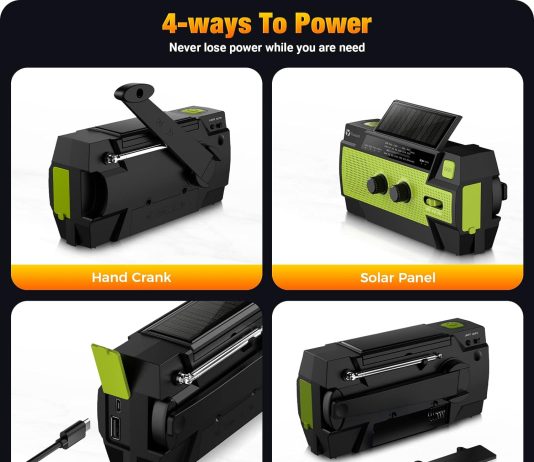 emergency radiopuiuisoul 4000mah weather radios with hand crank solar charging3 gear led flashlightsos alarm portable po 2