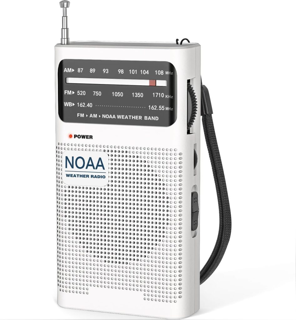 Goodes NOAA Weather Radio AM FM, Transistor Radio with Loud Speaker, Headphone Jack, 2AA Battery Operated Radio for Long Range Reception, Portable Radio for Indoor, Outdoor and Emergency Use-Red