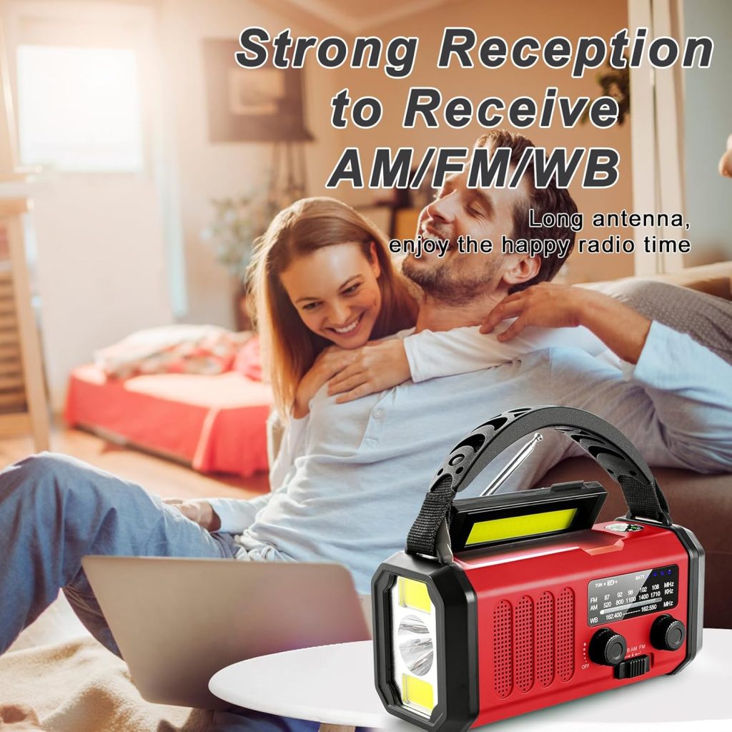 10000mAh Crank Radio, Emergency Radio, Solar Radio, NOAA/AM/FM Weather Radio, USB Type-C Charging, Dynamo Radio, Polymer Battery, Torch  LED Reading Light, SOS Alarm, Compass for Camping Green