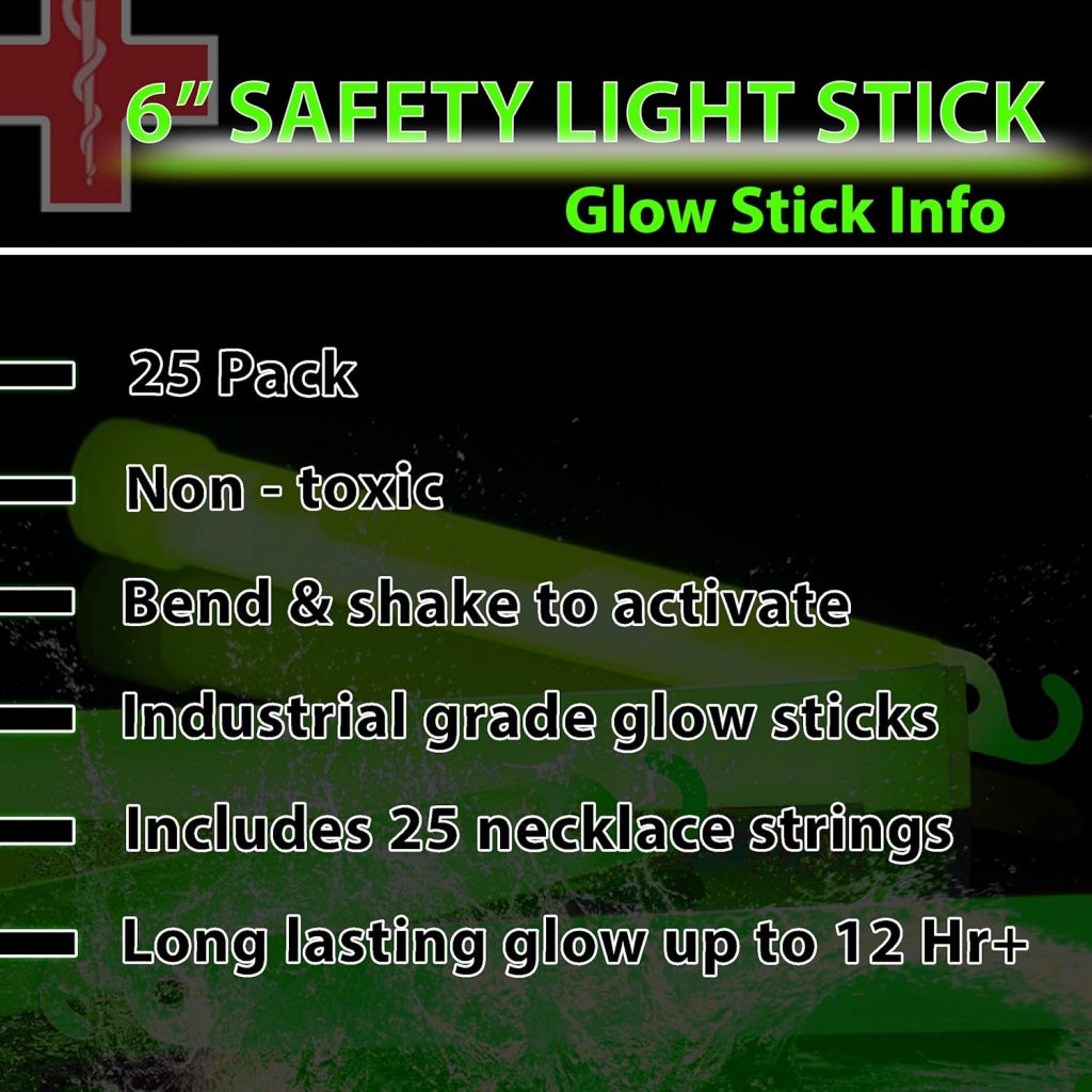 25 Ultra Bright Green Glow Sticks - Individual Packed With Lanyard - For Camping, Emergency Survival - Glow Lights for Blackouts, Hurricane and Storms- 6 Inch Chem Light Sticks with 12 Hour Duration