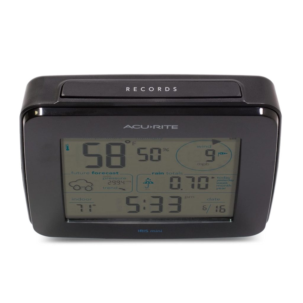 AcuRite Iris® Weather Station with Mini Wireless Display for Temperature, Humidity, Wind Speed, Wind Direction, Historic Rainfall Totals, and Hyperlocal Forecast with Built-in Barometer (01122M)