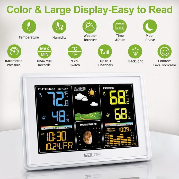baldr weather station wireless indoor outdoor digital colorful thermometer with atomic clock wireless home weather stati 1