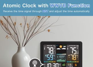 weather station wireless indoor outdoor thermometer 85 large color atomic clock with sunrise sunset time 5 levels of bac 2