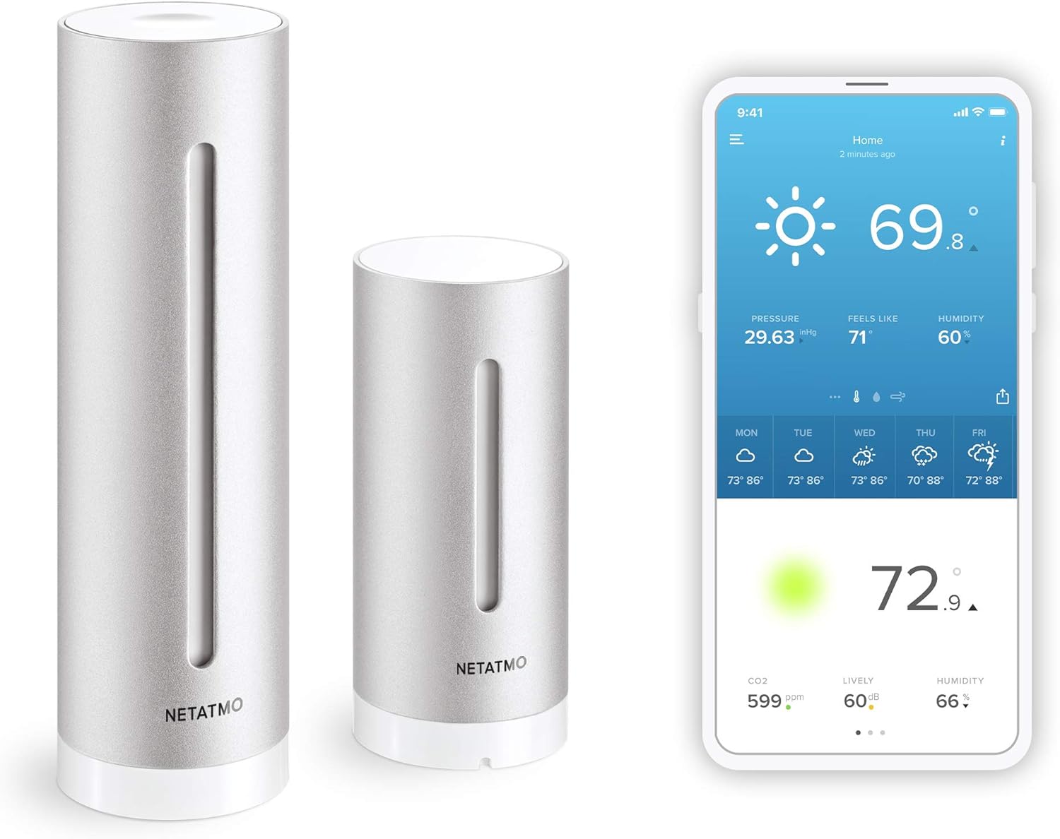 Netatmo Weather Station Indoor Outdoor with Wireless Outdoor Sensor - Compatible with Amazon Alexa  Apple HomeKit