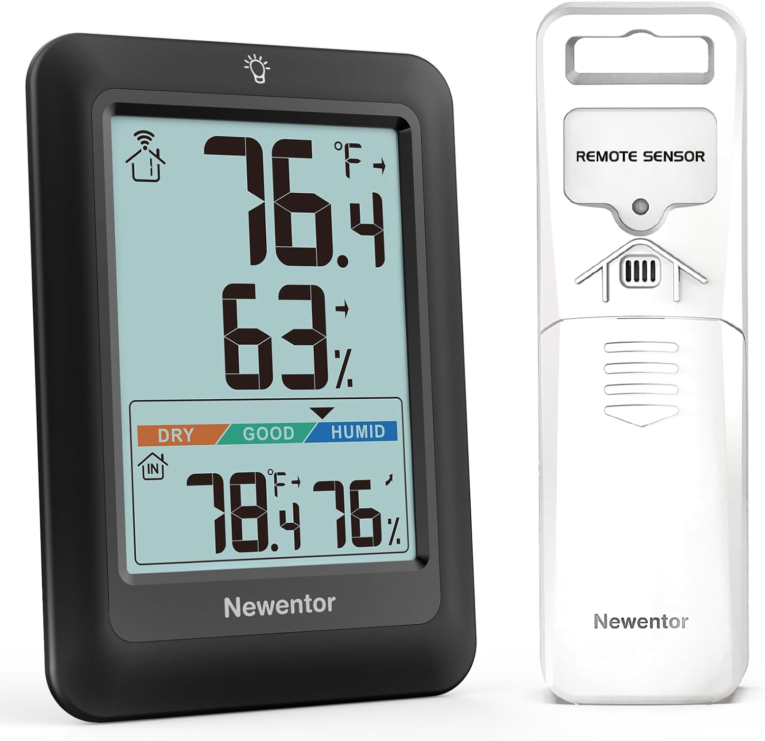 Newentor Indoor Outdoor Thermometer Wireless, Remote Temperature Monitor Hygrometer, Outside Inside Thermometers with Comfort Indicator, 4 Inch Screen, 328ft Range for Home Patio, Black with 1 Sensor