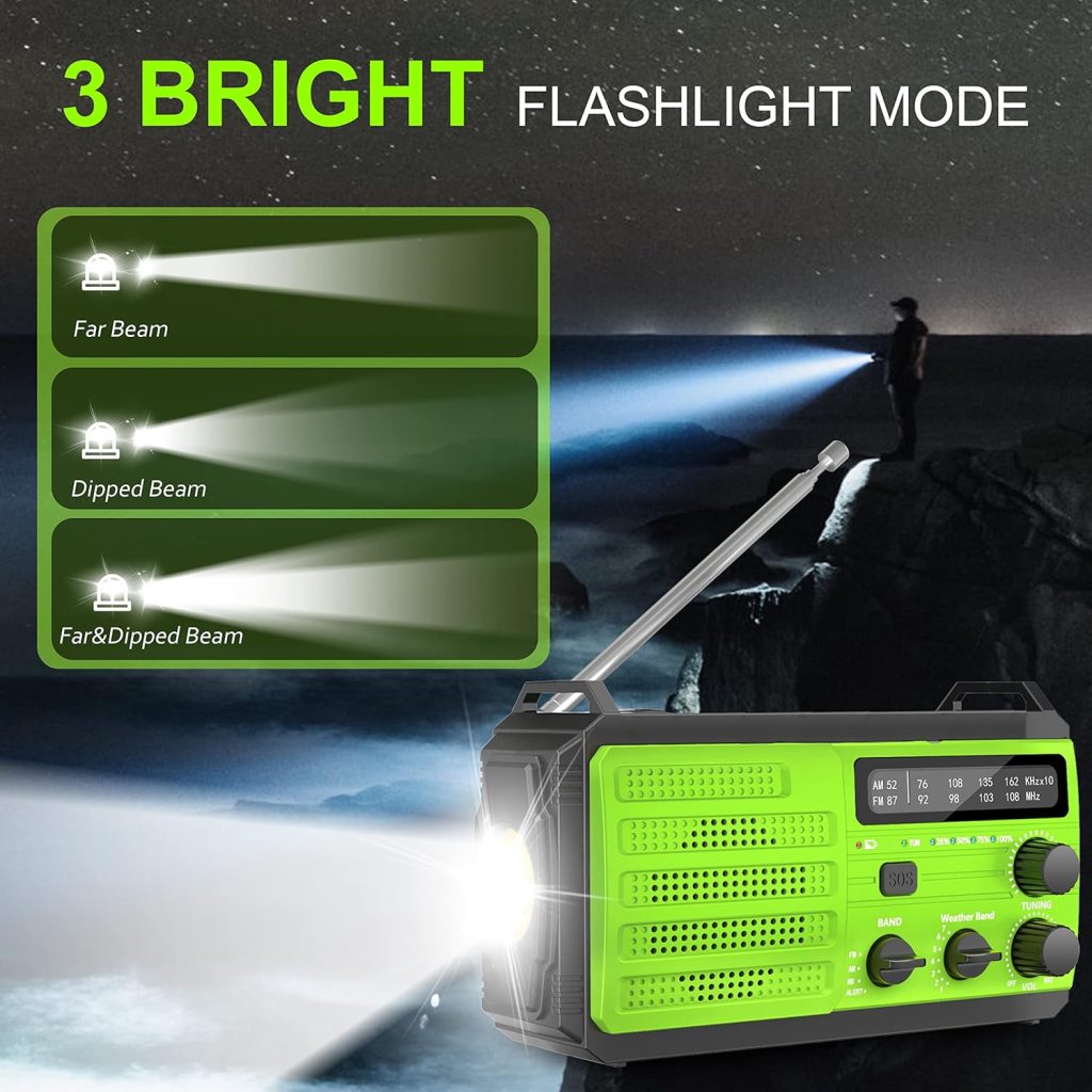 Emergency Radio Solar Powered Radio 22200mWh NOAA Weather Radio AM/FM Hand Crank Radio with Hand Crank Flashlight SOS Alarm, Compass, Hurricane Preparedness Items Winter Storm Radio for Survival