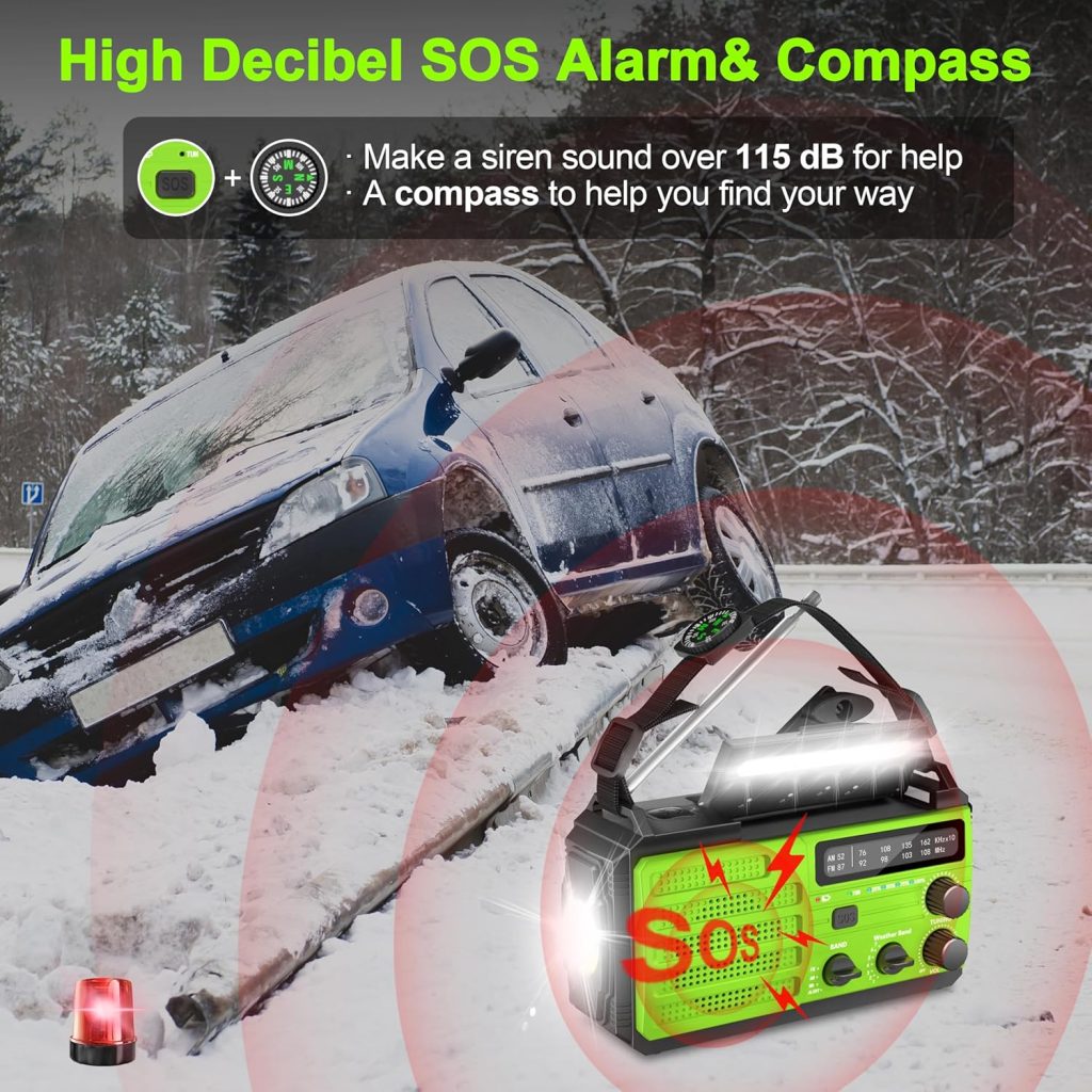 Emergency Radio Solar Powered Radio 22200mWh NOAA Weather Radio AM/FM Hand Crank Radio with Hand Crank Flashlight SOS Alarm, Compass, Hurricane Preparedness Items Winter Storm Radio for Survival