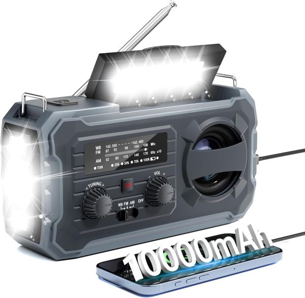 BrandName Hand Crank Emergency Radio, 10000mAh Weather Radio with AM/FM/NOAA, Solar Power
