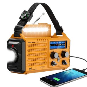 Emergency Radio with NOAA Weather Alert, Portable Solar Hand Crank AM/FM Radio for Survival, Rechargeable Battery Powered, USB Charger, Flashlight, Reading Lamp, SOS Alarm for Home Outdoor Emergencies