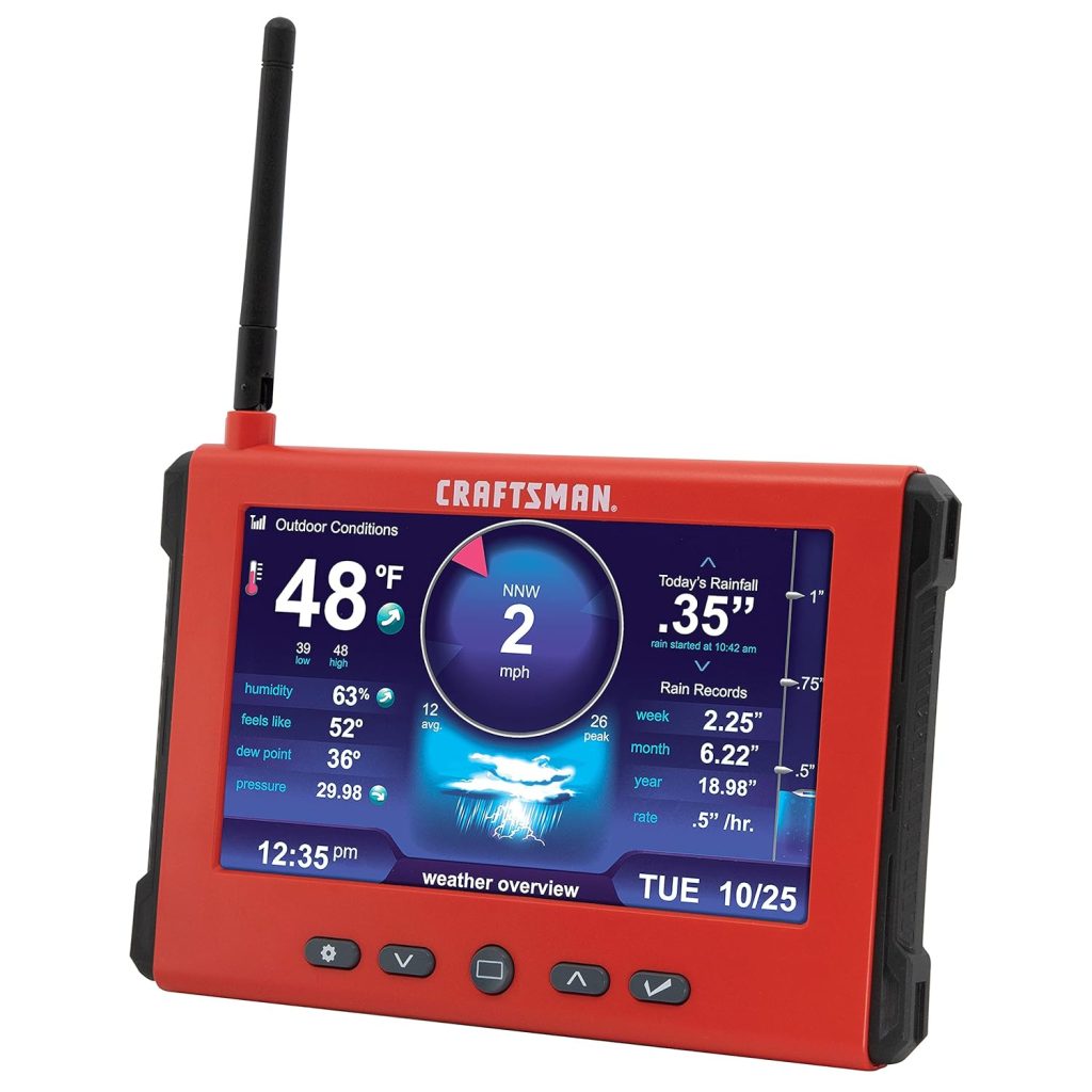 CRAFTSMAN Weather Station with High-Definition Display, Lightning Detection, Indoor/Outdoor Temperature and Humidity, Rainfall, and Wind Speed and Direction (CMXWDCR01069), Red