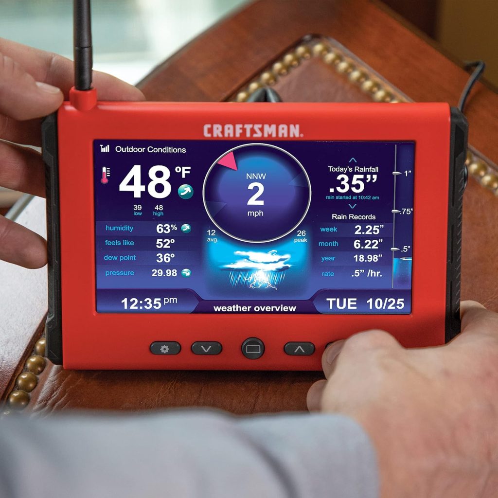 CRAFTSMAN Weather Station with High-Definition Display, Lightning Detection, Indoor/Outdoor Temperature and Humidity, Rainfall, and Wind Speed and Direction (CMXWDCR01069), Red