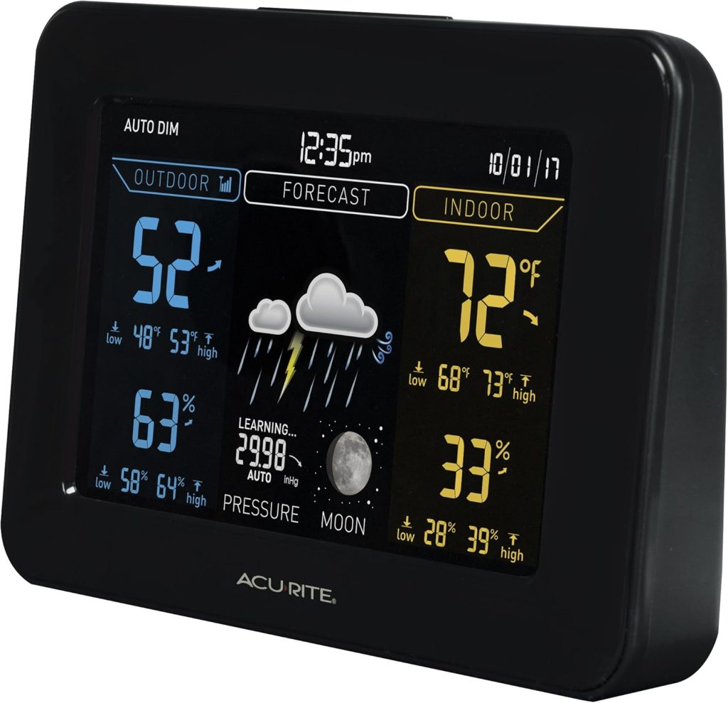 AcuRite 02027AIM Color Weather Station with High Low Temperature and Humidity with Moon Phase, Dark Themed , Black Display