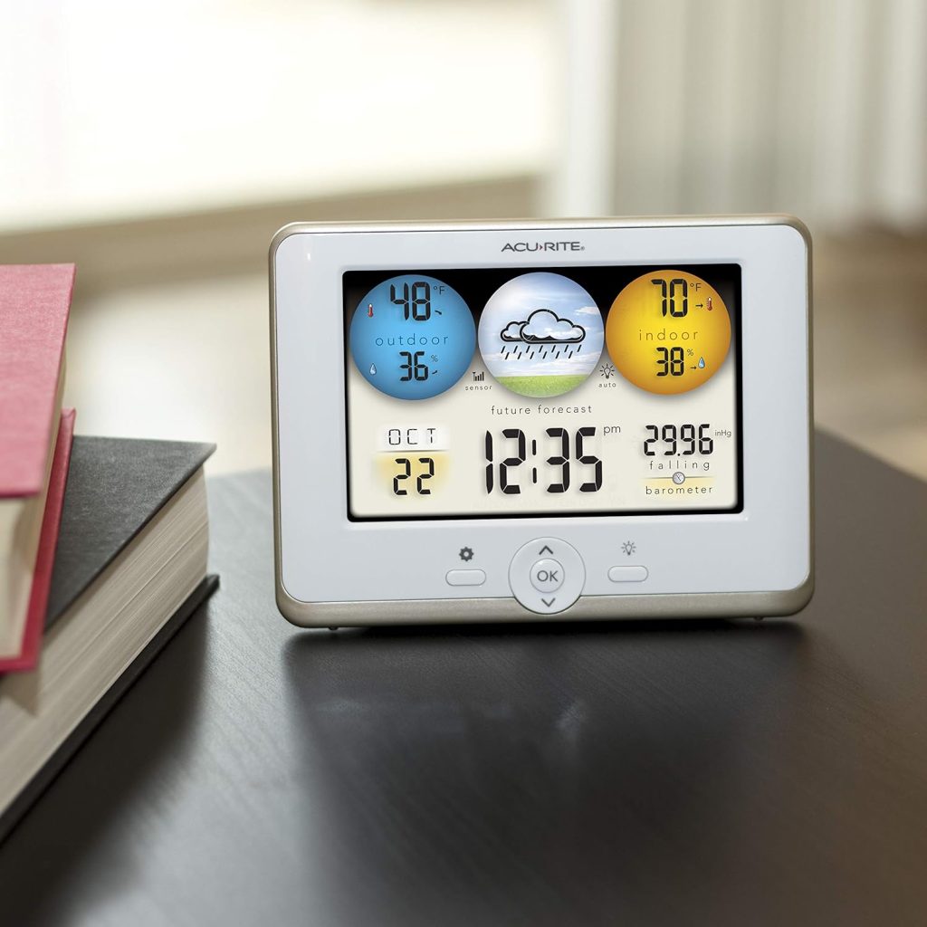 AcuRite 02027AIM Color Weather Station with High Low Temperature and Humidity with Moon Phase, Dark Themed , Black Display