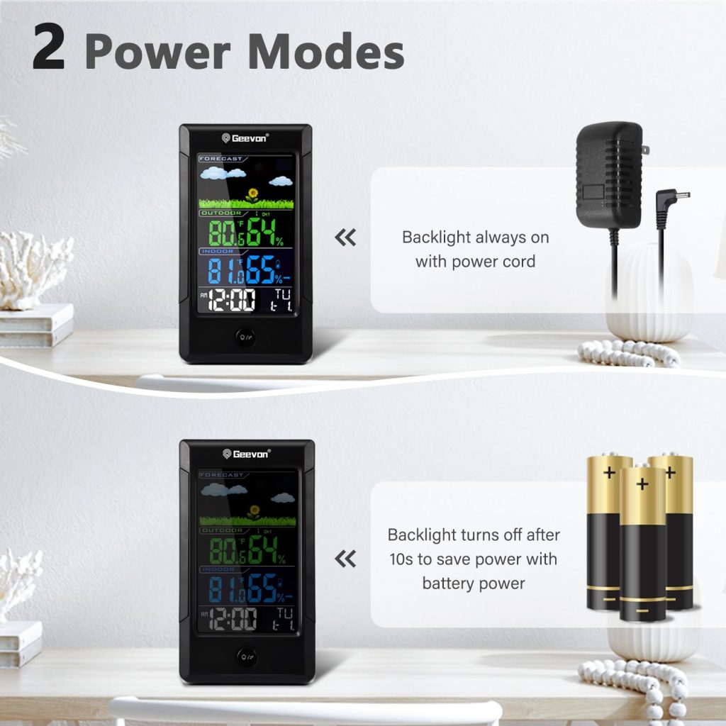 Geevon Weather Station Wireless Indoor Outdoor Thermometer, Color Display Digital Weather Thermometer with Backlight, Forecast Station with Calendar and Alarm Clock(238619-TX16-2)
