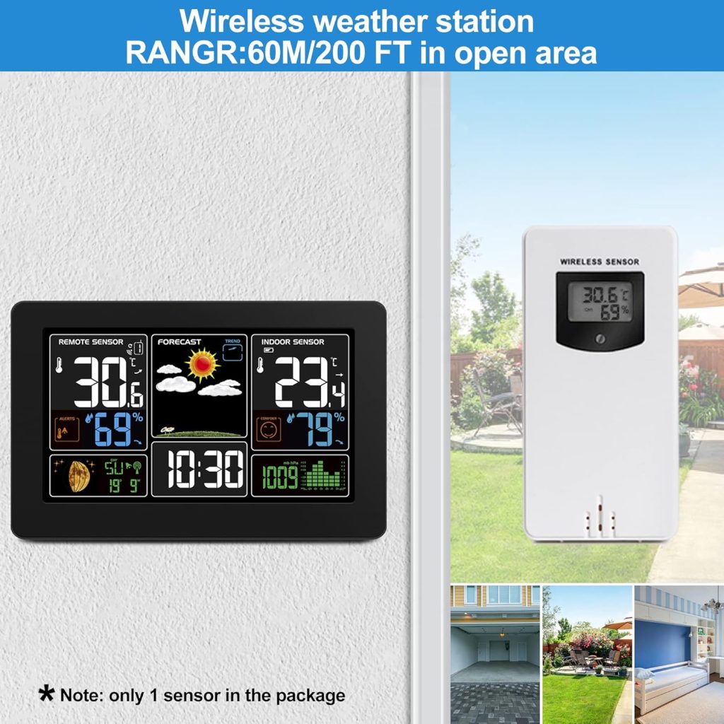 Kalawen Home Weather Stations Wireless Indoor Outdoor Thermometer, Portable Digital Weather Clock Atomic, Bluetooth Color Forecast Station Estacion Meteorologica Weather Monitor with Alarm Kalawen Home Weather Stations Wireless Indoor Outdoor Thermometer, Portable Digital Weather Clock Atomic, Bluetooth Color Forecast Station Estacion Meteorologica Weather Monitor with Alarm