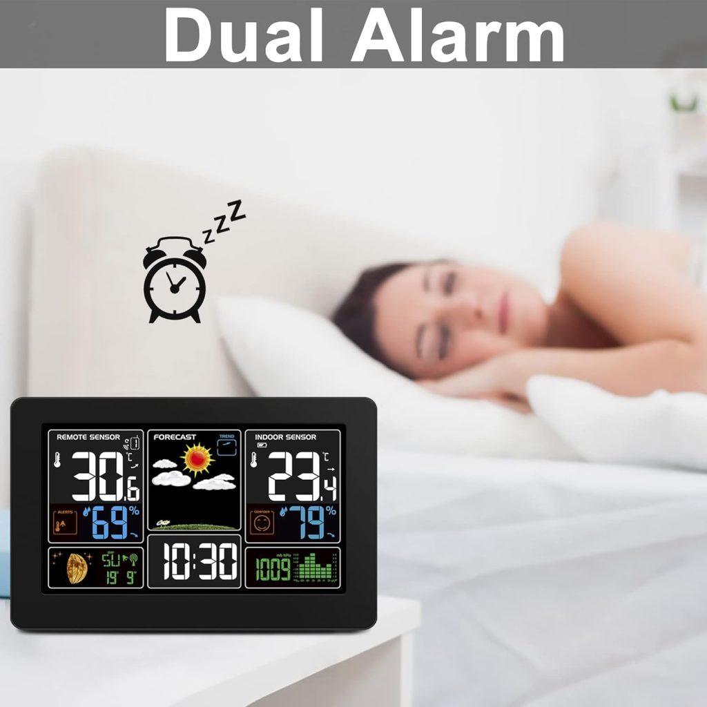Kalawen Home Weather Stations Wireless Indoor Outdoor Thermometer, Portable Digital Weather Clock Atomic, Bluetooth Color Forecast Station Estacion Meteorologica Weather Monitor with Alarm Kalawen Home Weather Stations Wireless Indoor Outdoor Thermometer, Portable Digital Weather Clock Atomic, Bluetooth Color Forecast Station Estacion Meteorologica Weather Monitor with Alarm