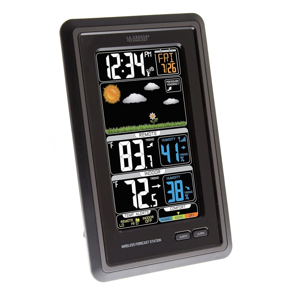 La Crosse Technology Wireless Color Weather Station - Real-time Backyard Weather, Humidity Comfort Meter, Animated Forecast, Temperature Alerts, Long Range Transmission (300 Feet)