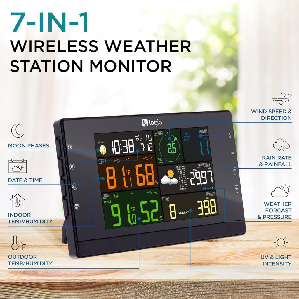 Logia 17-in-1 Wi-Fi Wireless Weather Station with 7-in-1 Outdoor Solar Sensor Array, Indoor/Outdoor Temperature, Humidity, Wind Speed/Direction, Rain, UV  More with Forecast Data, Alerts Logia 17-in-1 Wi-Fi Wireless Weather Station with 7-in-1 Outdoor Solar Sensor Array, Indoor/Outdoor Temperature, Humidity, Wind Speed/Direction, Rain, UV  More with Forecast Data, Alerts