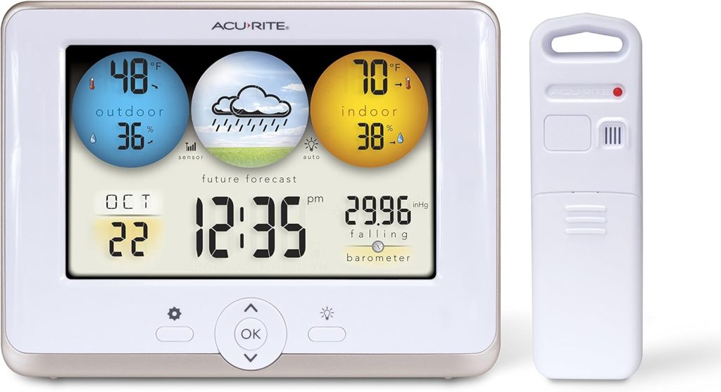 AcuRite 01123M Weather Station with Temperature, Humidity and Weather Forecaster White Display, 8 inch round