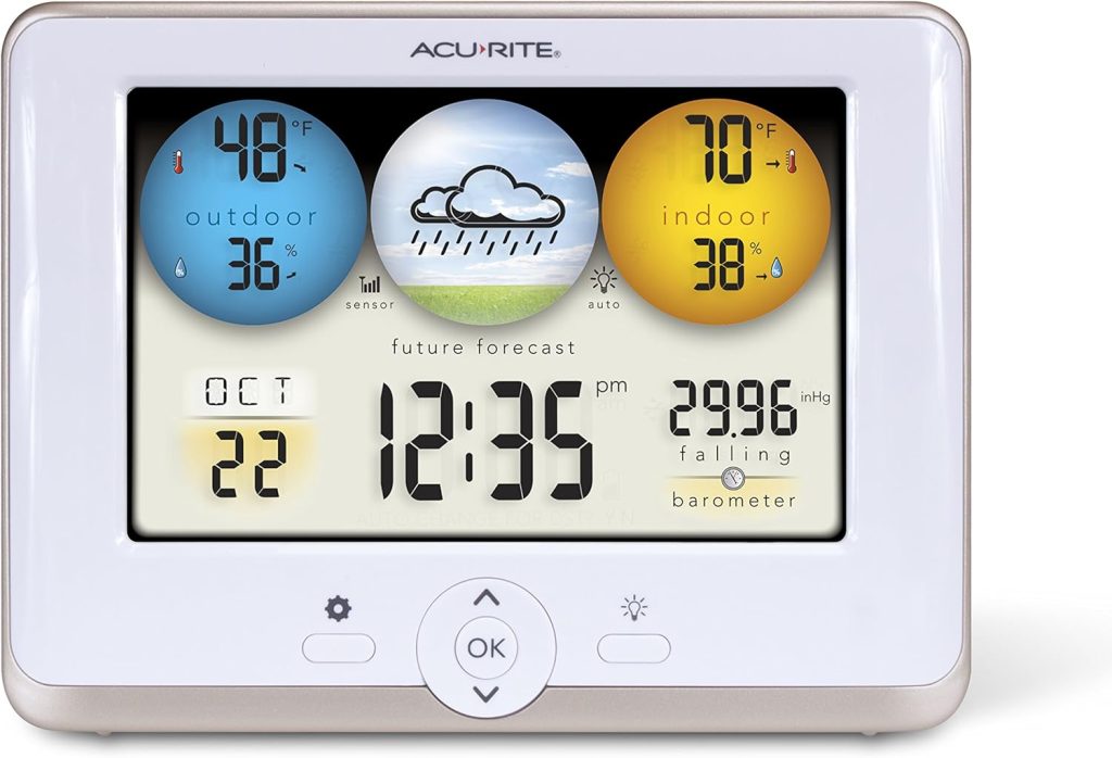AcuRite 01123M Weather Station with Temperature, Humidity and Weather Forecaster White Display, 8 inch round