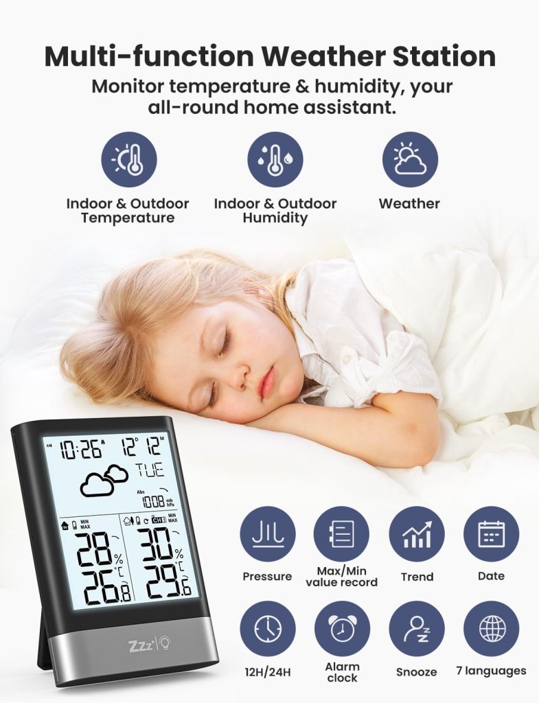 LIORQUE Weather Station Wireless Indoor Outdoor, Digital Weather Thermometer, Temperature, Air Pressure, Humidity Monitor, Weather Forecast with LCD Backlight, Alarm Clock with Outdoor Sensor LIORQUE Weather Station Wireless Indoor Outdoor, Digital Weather Thermometer, Temperature, Air Pressure, Humidity Monitor, Weather Forecast with LCD Backlight, Alarm Clock with Outdoor Sensor