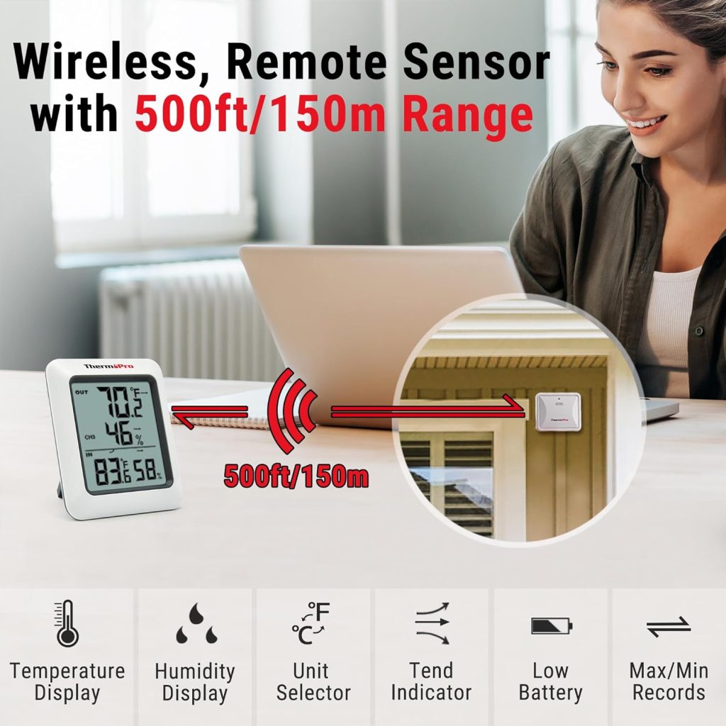 ThermoPro TP60 Digital Hygrometer Outdoor Thermometer Wireless Temperature and Humidity Gauge Monitor Room Thermometer with 500ft/150m Range Humidity Meter Temperature Indicators ThermoPro TP60 Digital Hygrometer Outdoor Thermometer Wireless Temperature and Humidity Gauge Monitor Room Thermometer with 500ft/150m Range Humidity Meter Temperature Indicators