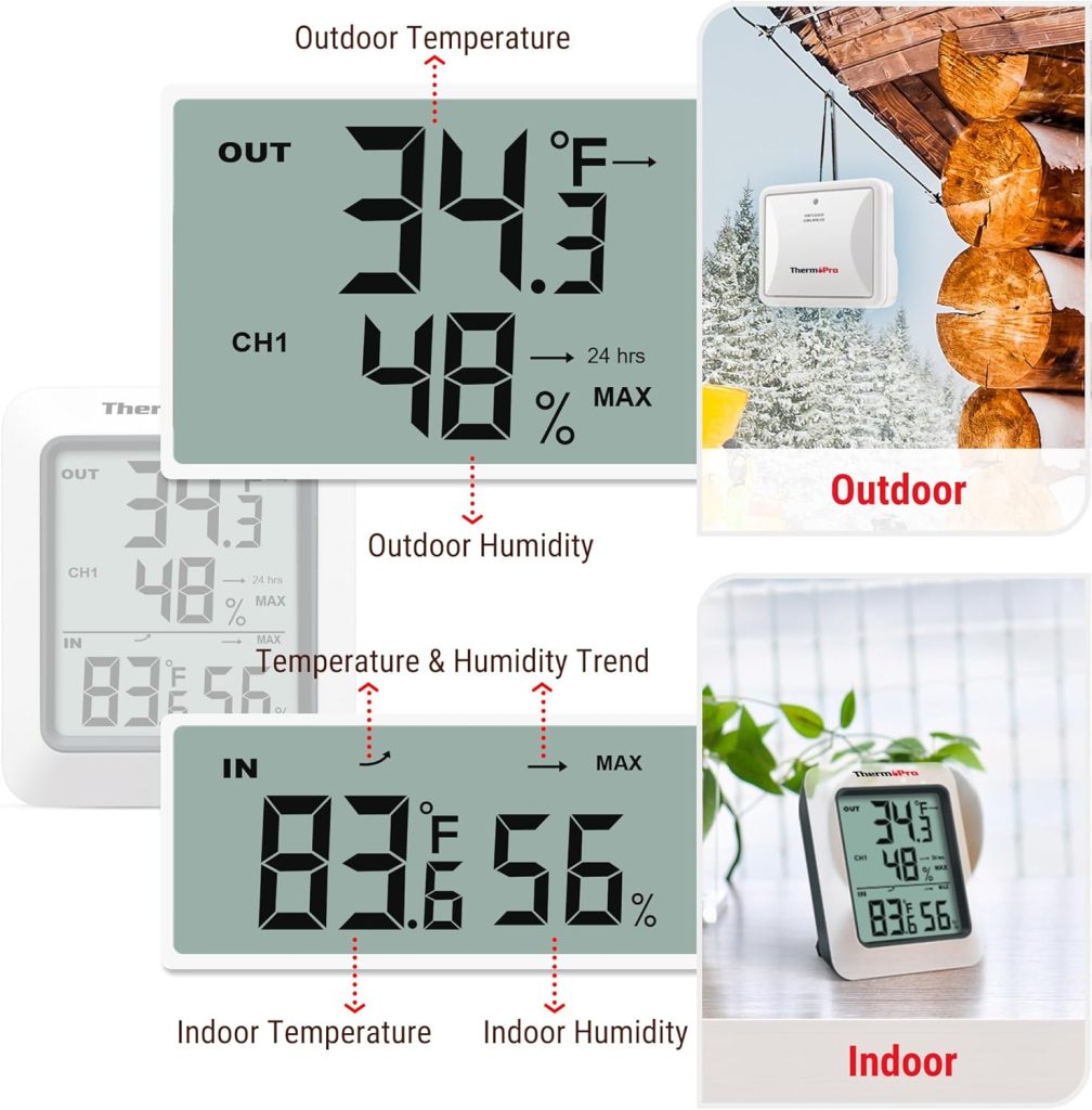 ThermoPro TP60 Digital Hygrometer Outdoor Thermometer Wireless Temperature and Humidity Gauge Monitor Room Thermometer with 500ft/150m Range Humidity Meter Temperature Indicators ThermoPro TP60 Digital Hygrometer Outdoor Thermometer Wireless Temperature and Humidity Gauge Monitor Room Thermometer with 500ft/150m Range Humidity Meter Temperature Indicators