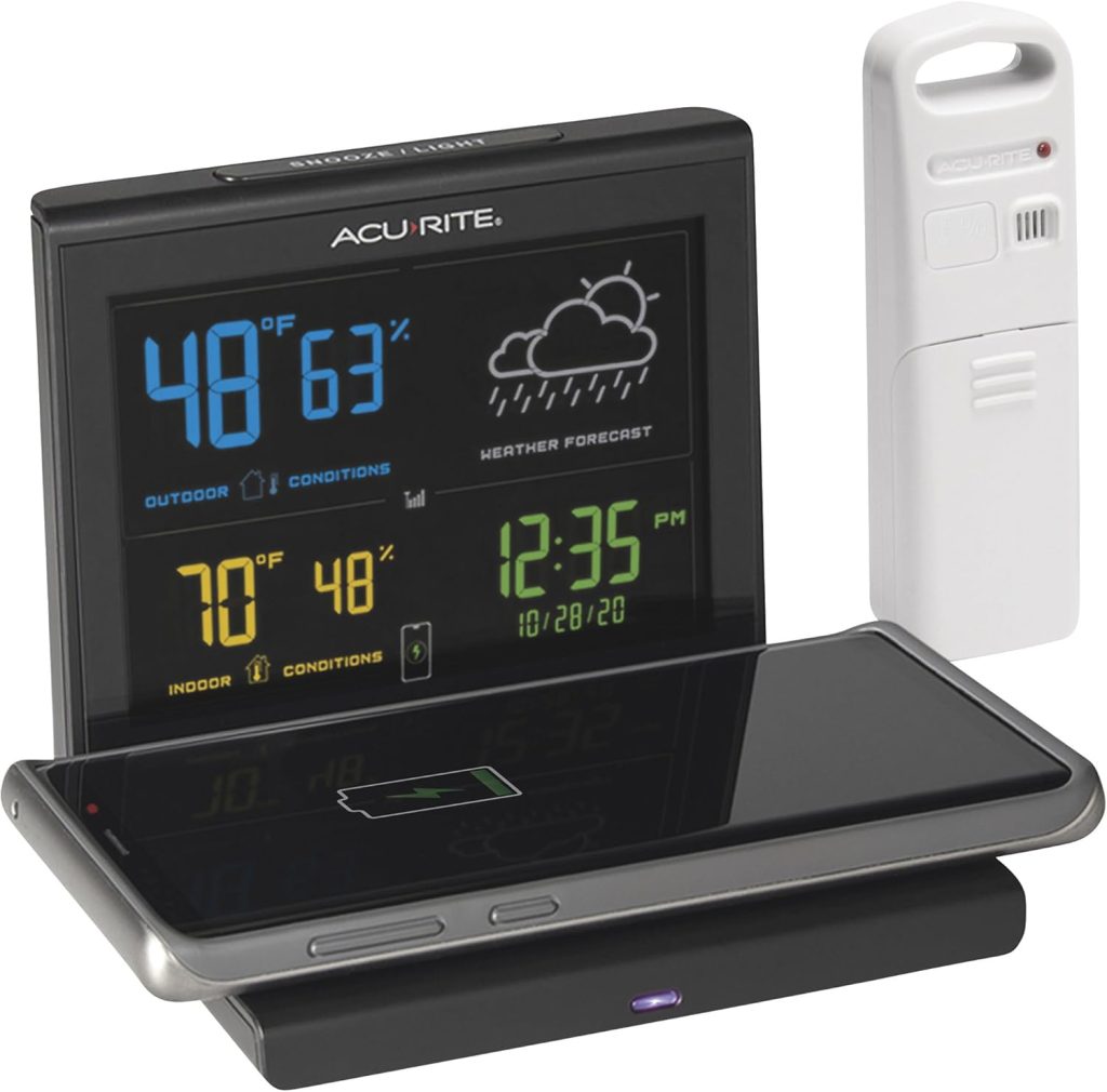 AcuRite Weather Forecaster with Wireless Charging Pad, Alarm Clock with Indoor/Outdoor Temperature and Humidity and Calendar (01193M),Black AcuRite Weather Forecaster with Wireless Charging Pad, Alarm Clock with Indoor/Outdoor Temperature and Humidity and Calendar (01193M),Black