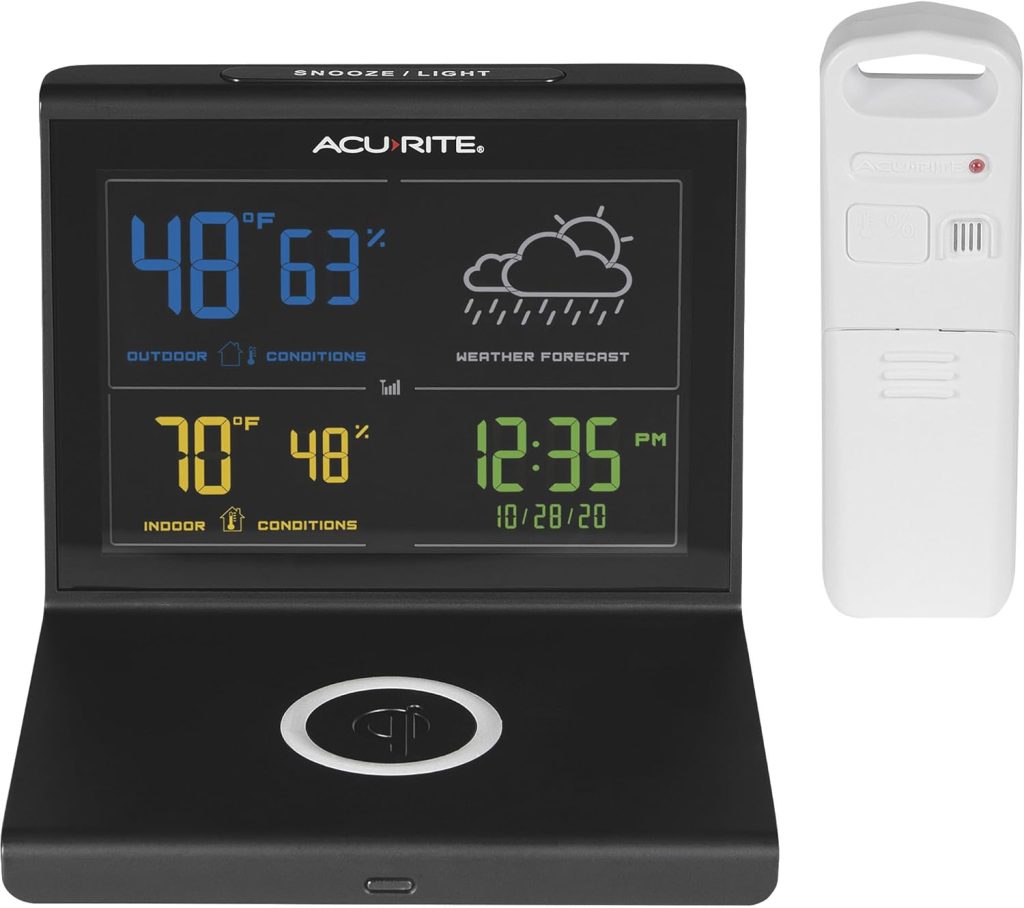AcuRite Weather Forecaster with Wireless Charging Pad, Alarm Clock with Indoor/Outdoor Temperature and Humidity and Calendar (01193M),Black AcuRite Weather Forecaster with Wireless Charging Pad, Alarm Clock with Indoor/Outdoor Temperature and Humidity and Calendar (01193M),Black