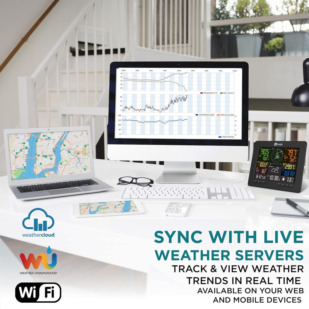Logia 18-in-1 Wi-Fi Weather Station with 7-in-1 Solar Sensor Array, Temperature Humidity Wind Speed/Direction Rain UV More, Wireless Console w/Forecast Data, Alerts (Black) Logia 18-in-1 Wi-Fi Weather Station with 7-in-1 Solar Sensor Array, Temperature Humidity Wind Speed/Direction Rain UV More, Wireless Console w/Forecast Data, Alerts (Black)