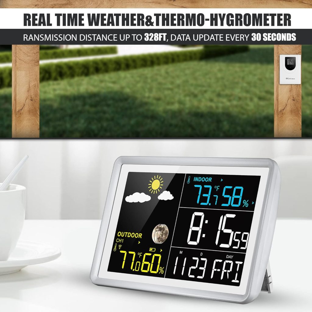 Wittime 2081 Weather Station Indoor Outdoor Thermometer Wireless Temperature Humidity Monitor with HD Color Display and Outdoor Sensor Wittime 2081 Weather Station Indoor Outdoor Thermometer Wireless Temperature Humidity Monitor with HD Color Display and Outdoor Sensor