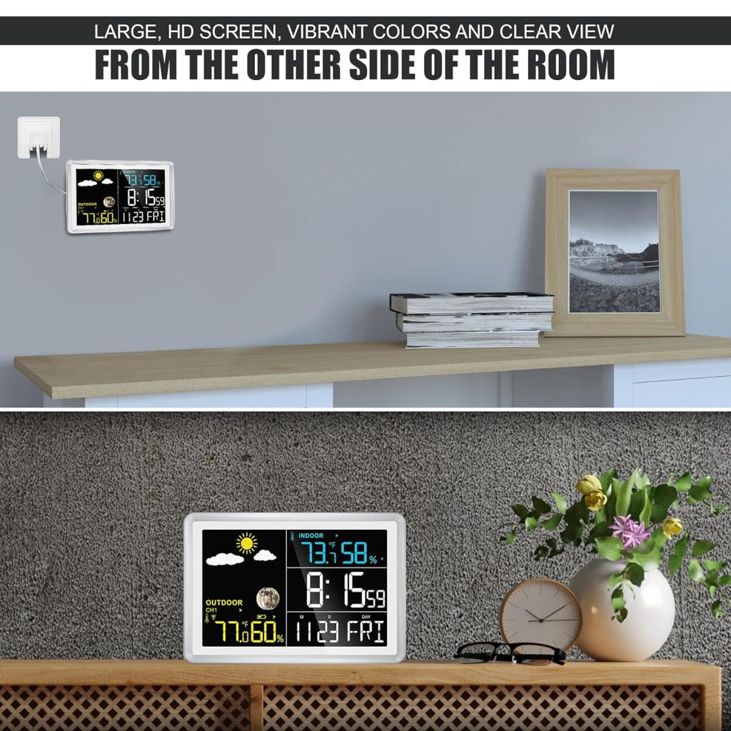 Wittime 2081 Weather Station Indoor Outdoor Thermometer Wireless Temperature Humidity Monitor with HD Color Display and Outdoor Sensor Wittime 2081 Weather Station Indoor Outdoor Thermometer Wireless Temperature Humidity Monitor with HD Color Display and Outdoor Sensor