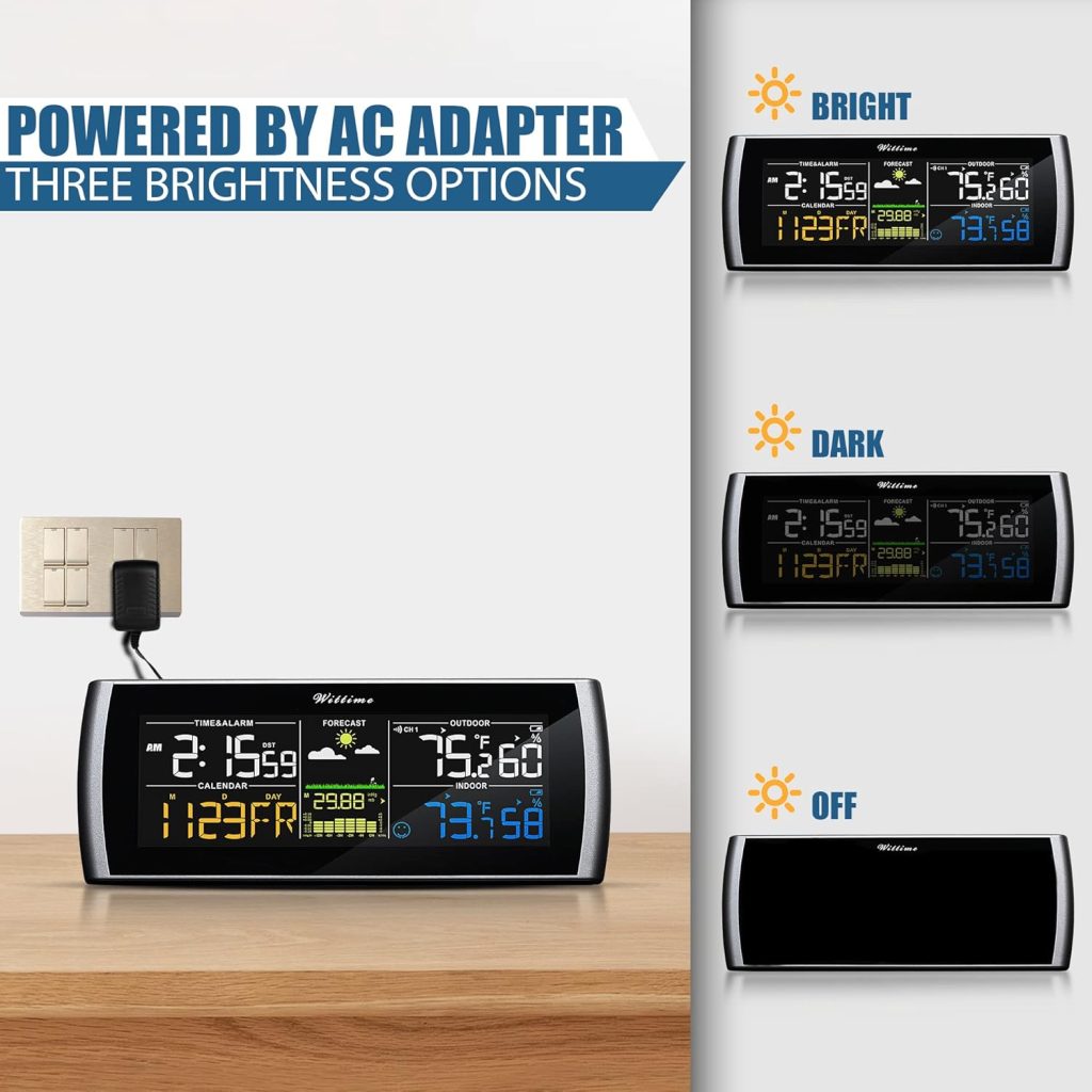 Wittime 2101 Weather Stations Wireless Indoor Outdoor Thermometer Temperature Humidity Monitor with 7.5 Large Adjustable HD Color Display and Outdoor Sensor Wittime 2101 Weather Stations Wireless Indoor Outdoor Thermometer Temperature Humidity Monitor with 7.5 Large Adjustable HD Color Display and Outdoor Sensor