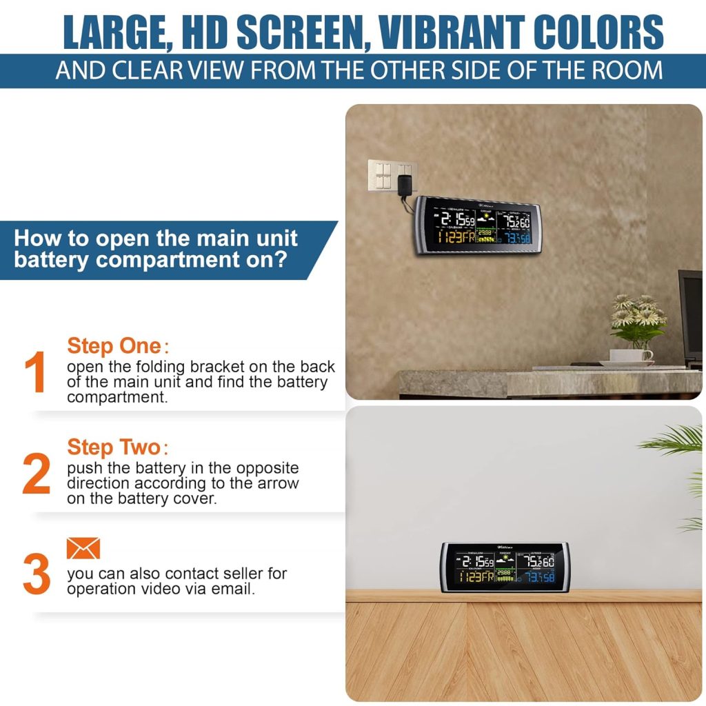 Wittime 2101 Weather Stations Wireless Indoor Outdoor Thermometer Temperature Humidity Monitor with 7.5 Large Adjustable HD Color Display and Outdoor Sensor Wittime 2101 Weather Stations Wireless Indoor Outdoor Thermometer Temperature Humidity Monitor with 7.5 Large Adjustable HD Color Display and Outdoor Sensor