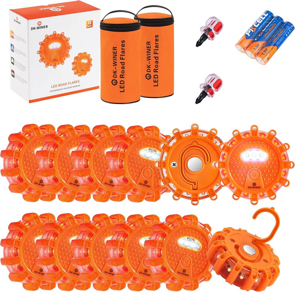 DK-WINER LED Road Flares Roadside Emergency car kit Emergency Road Flares Kit with Magnetic Base for Vehicles Boat | 9 Flash Modes(with Batteries) (4Pack-Tool Kit) DK-WINER LED Road Flares Roadside Emergency car kit Emergency Road Flares Kit with Magnetic Base for Vehicles Boat | 9 Flash Modes(with Batteries) (4Pack-Tool Kit)