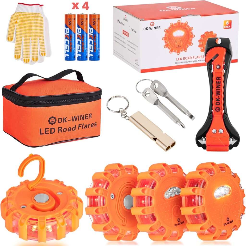 DK-WINER LED Road Flares Roadside Emergency car kit Emergency Road Flares Kit with Magnetic Base for Vehicles Boat | 9 Flash Modes(with Batteries) (4Pack-Tool Kit) DK-WINER LED Road Flares Roadside Emergency car kit Emergency Road Flares Kit with Magnetic Base for Vehicles Boat | 9 Flash Modes(with Batteries) (4Pack-Tool Kit)