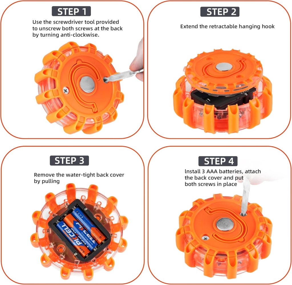 DK-WINER LED Road Flares Roadside Emergency car kit Emergency Road Flares Kit with Magnetic Base for Vehicles Boat | 9 Flash Modes(with Batteries) (4Pack-Tool Kit) DK-WINER LED Road Flares Roadside Emergency car kit Emergency Road Flares Kit with Magnetic Base for Vehicles Boat | 9 Flash Modes(with Batteries) (4Pack-Tool Kit)