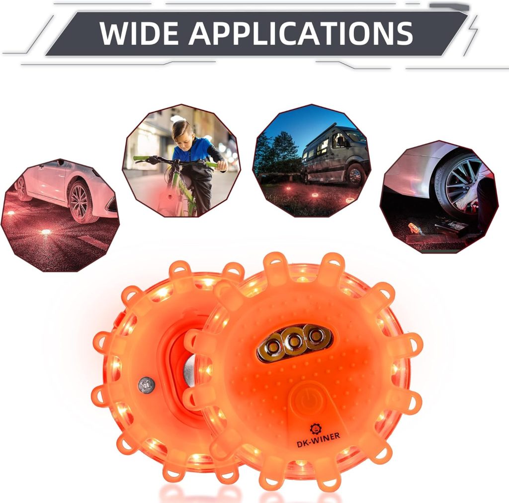 DK-WINER LED Road Flares Roadside Emergency car kit Emergency Road Flares Kit with Magnetic Base for Vehicles Boat | 9 Flash Modes(with Batteries) (4Pack-Tool Kit) DK-WINER LED Road Flares Roadside Emergency car kit Emergency Road Flares Kit with Magnetic Base for Vehicles Boat | 9 Flash Modes(with Batteries) (4Pack-Tool Kit)