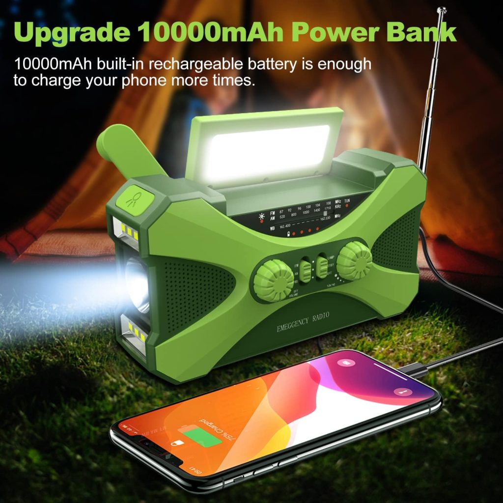 10000mAh Emergency Solar Hand Crank Radio, Portable AM/FM/NOAA Weather Radio with Cell Phone Charger, LED Flashlight, Reading Lamp, SOS Alarm, Survival Radio for Home Outdoors Emergency 10000mAh Emergency Solar Hand Crank Radio, Portable AM/FM/NOAA Weather Radio with Cell Phone Charger, LED Flashlight, Reading Lamp, SOS Alarm, Survival Radio for Home Outdoors Emergency