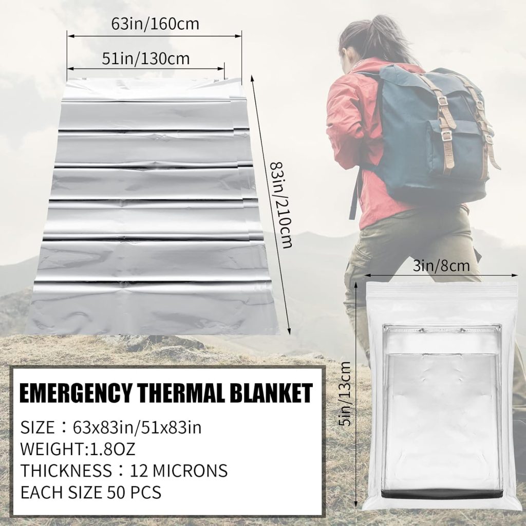 Macarrie 100 Pack 2 Size Emergency Thermal Blanket Survival - Emergency Blankets Silver Foil for Outdoors Camping Hiking First Aid Adult, 82 x 63, 82 x 51 (100 Pieces) Macarrie 100 Pack 2 Size Emergency Thermal Blanket Survival - Emergency Blankets Silver Foil for Outdoors Camping Hiking First Aid Adult, 82 x 63, 82 x 51 (100 Pieces)